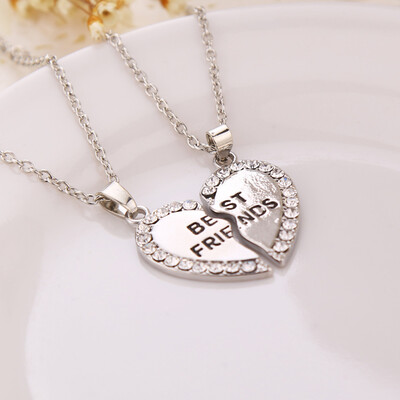 

Gold Silver Heart Puzzle Pieces Friendship Necklace Crystal Best Friends Letter Pendant Necklace For Girl Boy P1167