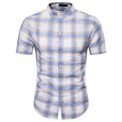

Toponeto Men Casual Summer Plaid Print Button Short Sleeve Hawaiian T-Shirt Tops Blouses