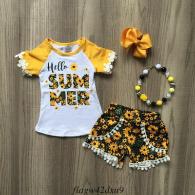

Summer Toddler Baby Girl Clothes Tops T-shirtSunflower Shorts Pants Outfits Set