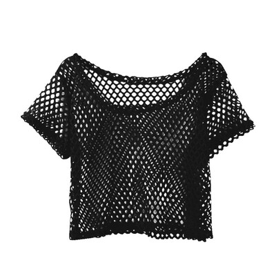 

Women Super Sheer Mesh Tops Short Sleeve Crop Tops See Through T-shirts