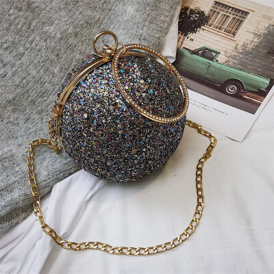 

Ins super fire bag female 2019 new Korean version of the wild shoulder slung portable fashion chain sequins small round bag