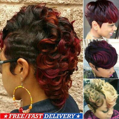 

Womens Ombre Black Wine Red Blonde Wigs Short Wavy Curly Synthetic Hair Wigs