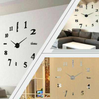 

Modern DIY Large Wall Clock Kit 3D Mirror Surface Sticker Home Office Room Decor