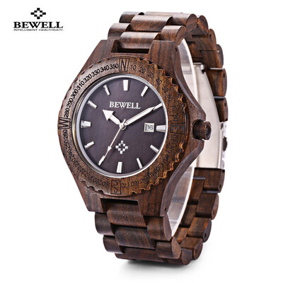 

BEWELL ZS - W023A Men Wooden Bangle Quartz Watch with Calendar Display Wristwatch