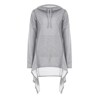 

Women Casual Hooded Tops Irregular Hem Long Sleeve Trendy Daily Sweatshirt