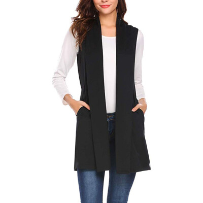 

Gobestart Womens Long Vests Sleeveless Draped Lightweight Open Front Cardigan Vest