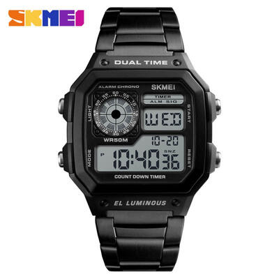 

SKMEI 1335 Male Fashion Watch Stainless Steel Waterproof Digital Wristwatches