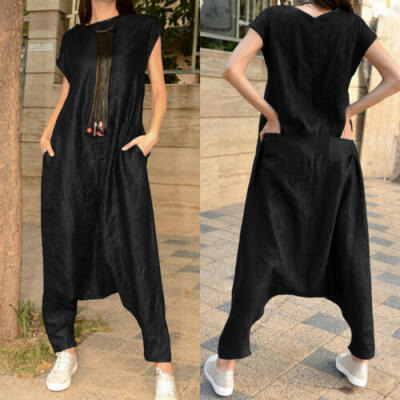 

NEW Women Casual Baggy Short Sleeve Jumpsuit Romper Playsuit Overall Harem Pants