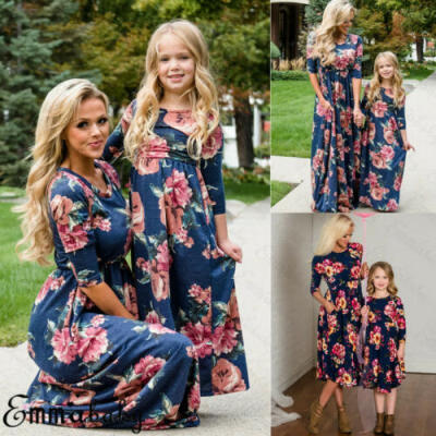 

Mother&Daughter Matching Floral Dress Women Kids Girls Casual Family Clothes