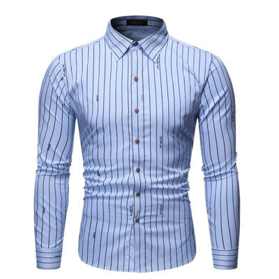 

Fashionable Male Slim Lapel Shirt Casual Long Sleeve Business Tops Shirt with Vertical Striped Pattern for Men