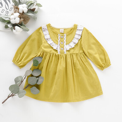 

Autumn Long Sleeve Lace Design Baby GirlsDress Casual Kids Toddler Princess Sundress For1-4 Years