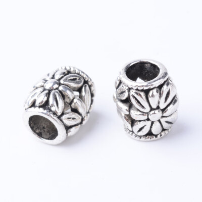 

Tibetan Style Alloy European Beads Large Hole Beads Barrel with Flower Cadmium Free & Lead Free Antique Silver 1011x859mm