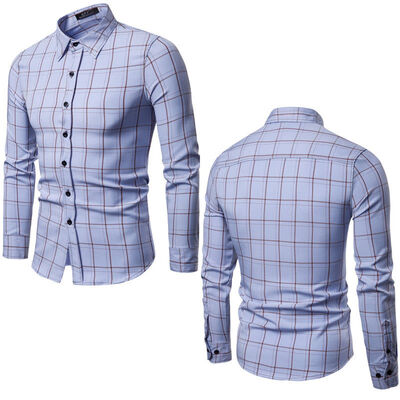 

New Men Long Sleeve Plaid Shirt Grid Fit Slim Stylish Casual Dress Shirts Tops