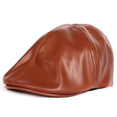 

Women Men Fashion Simple Solid Genuine Leather Casual Artist Painter Beret Cap Newsboy Golf Hat