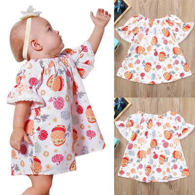 

Toddler Infant Baby Girls Pumpkin Print Dresses Halloween Costume Outfits
