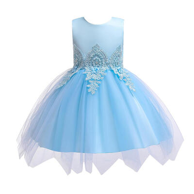 

Embroidery Applique Kids Tutu Dress Flower Pattern Girls Princess Dresses