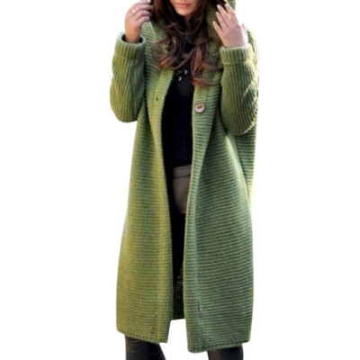 

Plus Size Women Winter Coat New Simple Style Single-breasted Long Cardigan Fashion Casual Female Warm Solid Hooded Coat -3XL