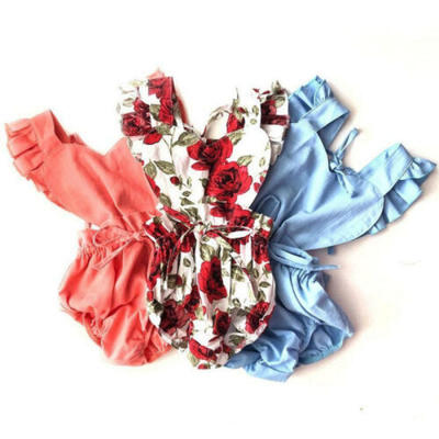 

US Lovely Newborn Infant Baby Girl Floral Clothes Sleeveless Romper Outfit 0-24M
