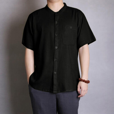 

Toponeto Mens Baggy Cotton Linen Solid Button Short Sleeve Retro T Shirts Tops Blouse