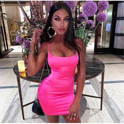 

A generation of European&American womens cross-border supply of candy-colored satin skirt female 2019 summer strap dress Spot