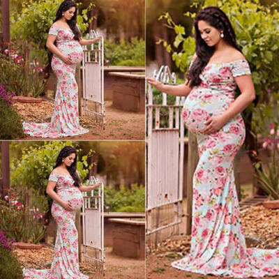 

Pregnant Women Off Shoulder Long Maxi Dress Gown Maternity Photography Prop NEW