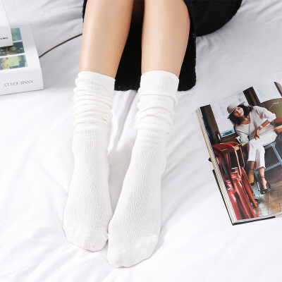 

Winter Warm Cotton Thin Women Socks Solid Color Retro Sen Short Boots Socks Long Tube Socks Ladies Pile Socks