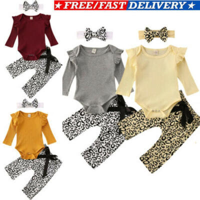 

Newborn Infant Baby Girl Leopard Outfit Clothes Romper TopsPantsHeadband Set