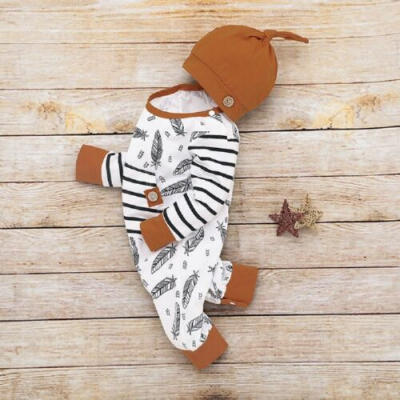 

US Toddler Baby Girl Boy Feather Romper Jumpsuit Home Cotton Winter Clothes Tops