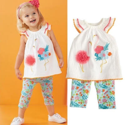 

Toddler Kids Baby Girls 3D Flower Flamingo Tops VestPants 2pcs Outfits Clothes NEW
