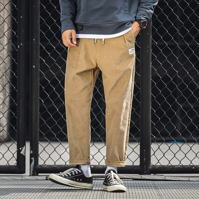 

Gobestart Mens New Style Corduroy Casual Retro Trousers Fashion Large Pure Color Pant