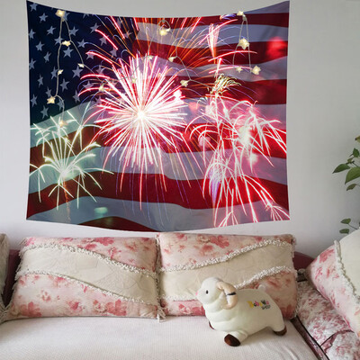 

Toponeto Independence Day Print Family Tapestry Light String Combination Wall Decoration