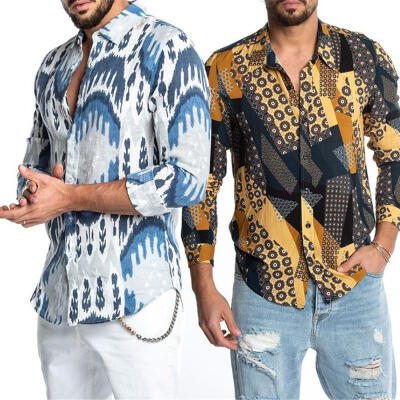 

Fashion Shirts Mens Casual Print Slim Fit Long Sleeve Shirt Top  L XL 2XL 3XL