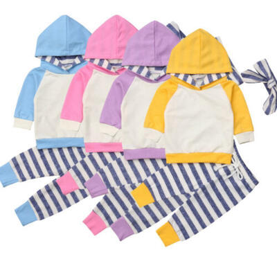 

Baby Girls Boys Infant Clothes Hooded Tops Striped Pants Tracksuit Outfits Sets