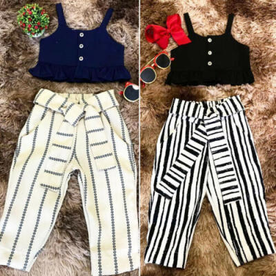 

Kleinkind Kind Baby Mädchen Rüschen Sling Top lange Hosen Outfit Kleidung Sommer