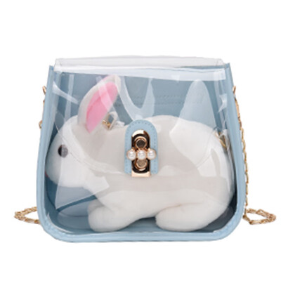 

Transparent transparent PVC shoulder bag lady cartoon rabbit bag lady jelly bag Pure color handbag A major female cross bag