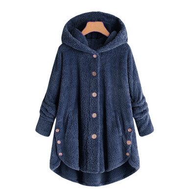 

Roseonmyhand Fashion Women Button Coat Fluffy Tail Tops Hooded Pullover Loose Sweater