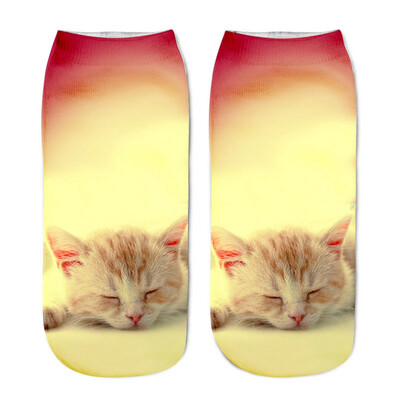 

Christmas Funny Girls Casual Socks 3D Cute Cat Printed Anklet Xmas Short Socks