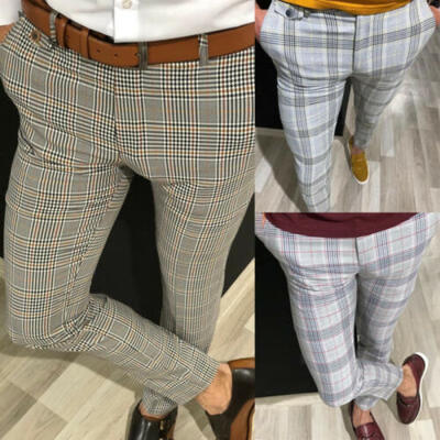 

Mens Checked Trousers Formal Smart Casual Office Trousers Business Dress Pants