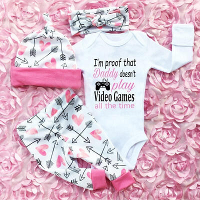 

4PCS Newborn Infant Baby Girls Outfit Clothes Romper Bodysuit JumpsuitPants Set