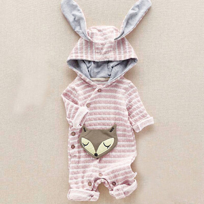 

Toddler Baby Girls Boys Cartoon Fox Striped Ear Hooded Romper Jumpsuit Outfits