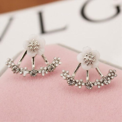

E774 Korean Jewelry Zircon Heart Crystal Flower Stud Earrings For Women Fashion Double Sides Gold Silver Color Statement Jewelry