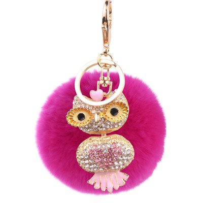 

Car Keychain Handmade Cute Creative Plush Owl Rex Rabbit Hairball Crystal Rhinestone Jewelry Bag Pendant