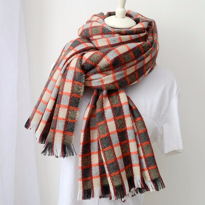 

Guttavalli Women New Fresh Plaids Sides Fringes Long Shawl Female Striped Geometric Wrap Winter Chevron Cashmere Warm Scarves