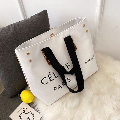 

Canvas bag 2019 new letter handbag woman handbag simple one shoulder large bag shopping bag