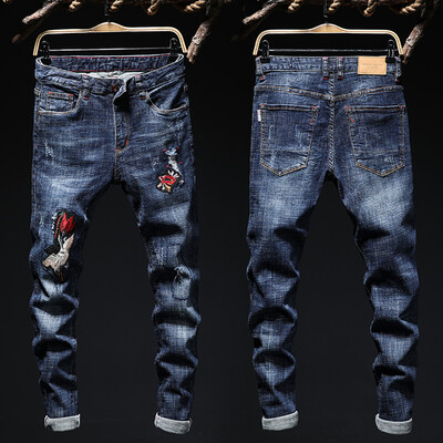 

Gobestart Fashion Mens Casual Personality Printing Slim Fit Denim Jeans Pants