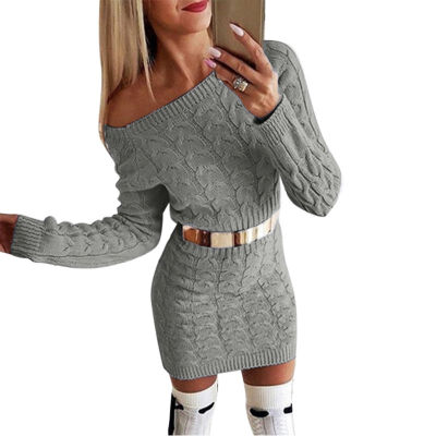 

Women Autumn Stylish Concise Solid Color All-match Slim Fit Long Sleeve Sweater Dress