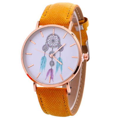 

〖Follure〗Women Wind Chimes Pattern Quartz Watch Cowboy Belt Table Watch BK