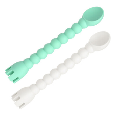 

Toponeto Cute Silicone Baby Spoon Fork 2-In-1 Self-Feeding Baby Spoon Tools Kitchen 2Pcs