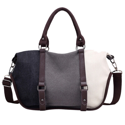 

2019 Women Casual Canvas Tote Ladies Hit The Color Handbag Shoulder Handbags Large Capacity Bags For Women T30