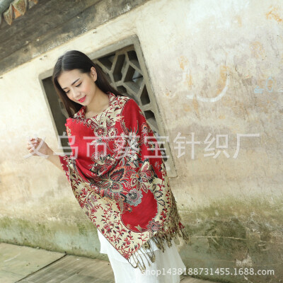 

New ethnic style scarf cotton bohemian scarf shawl female five golden flower jacquard Lijiang shawl wholesale